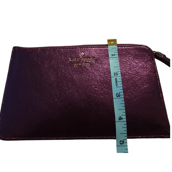 Kate Spade Metallic Purple Wristlet Wallet Clutch Zip Leather - Picture 8 of 8